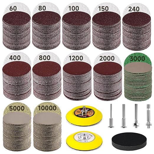 308 Pieces 3 Inch Sanding Discs, GOH DODD Wet Dry Sandpaper with Interface Pad and Backer Plate 1/4" 1/8" Shank, 60-10000 Grits Grinding Abrasive Sand Paper for Auto Metal Glass Resin Wood Sanding