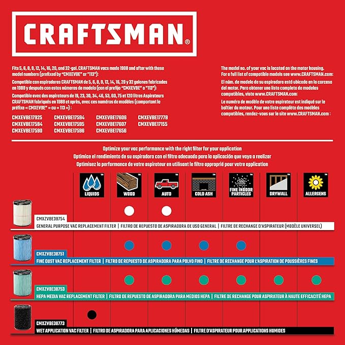 CRAFTSMAN CMXEVBE17594 12 Gallon 6.0 Peak HP Wet Dry Vac, Portable Shop Vacuum Wet and Dry with Filter, Dust Bag, Hose and Attachments for Home Projects & Renovations