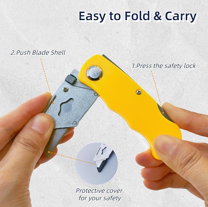 8-Pack Folding Utility Knife Box Cutter Folding with Extra 40 Blades, Foldable Box Cutters Knife for Cartons Boxes Cardboard Sheet Plastic, Razor Knife Utility Knives for Home Office