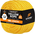 Yellow Twisted Polypropylene Rope, 1/4" Thickness x 100' Length Heavy Duty Poly Ropes for Outdoor and Marine Use, Yellow Rope for Visibility & Safety