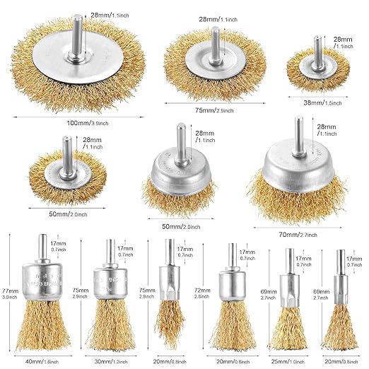 Wire Brush for Drill Set, 12Pcs Cup, Wheel & End Brush Kit with 1/4” Shank, Brass Coated Drill Brush Attachments for Rust Removal, Stripping, and Abrasive