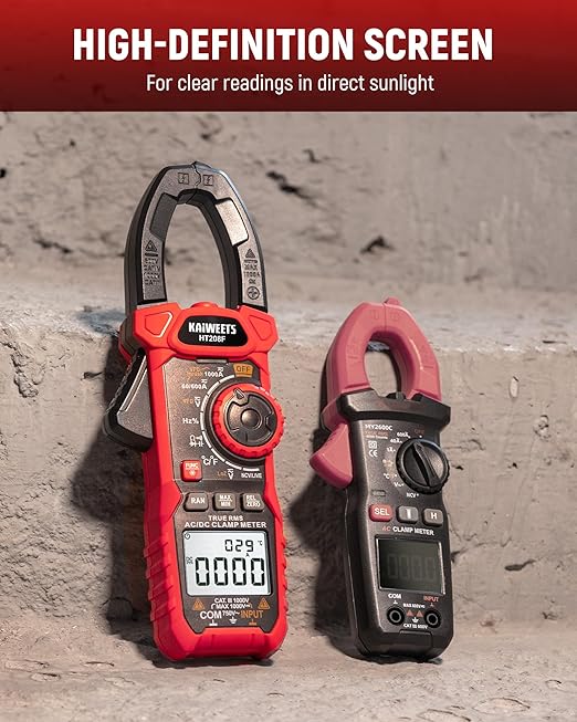 KAIWEETS Inrush Digital Clamp Meter 1000A with Backlit; Multimeter TRMS 6000 Counts, Amp Voltage Tester with VFD, LOZ Mode; Measures AC/DC Current Voltage Temperature Resistance NCV - Upgraded Screen