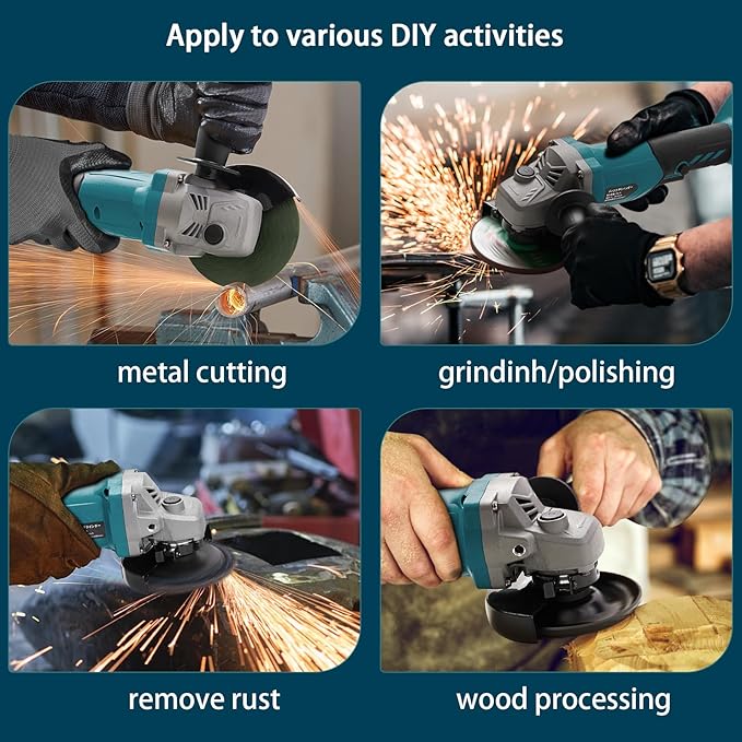 Angle Grinder, 4inch Cordless Angle Grinder, 18V/21V Grinder with 4000mAh Battery, 12000RMP Power Grinder Compatible with Makita Battery, Cutting/Deburring Grinder Tool