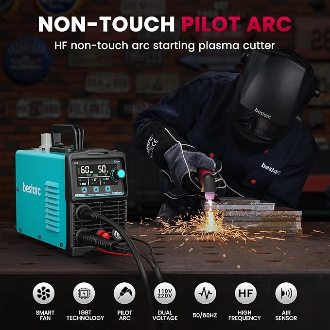 Plasma Cutter, [Pilot Arc][Large LED Display][Air Sensor] 50A bestarc Plasma Cutter Machine 110/220V Dual Voltage, 1/2'' Clean Cut 3/4 Inch Max Cut, Post Flow Mesh, 2T/4T for Beginners DIY