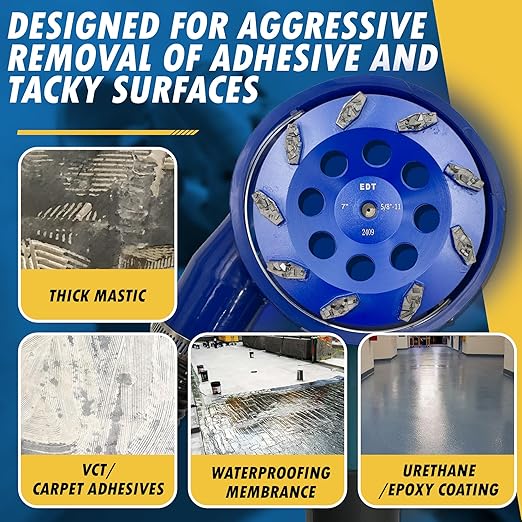 7" PCD Grinding Wheel for Epoxy, Glue, Mastic and Paint, 9 Crushed Chip PCD Segments, 5/8"-11 Threaded Arbor