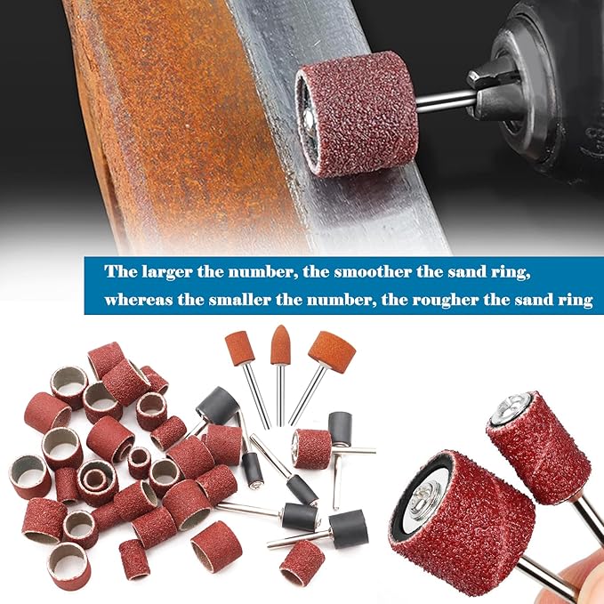 Tnisesm 159Pcs Sanding Drum Set for Dremel Rotary Tools-Includes 138 Aluminum Oxide Drum Sander Sanding Sleeves (80,120,240 Grit),12 Drum Mandrels and 9 Sanding Bits,Sanding Bits Tool Accessories