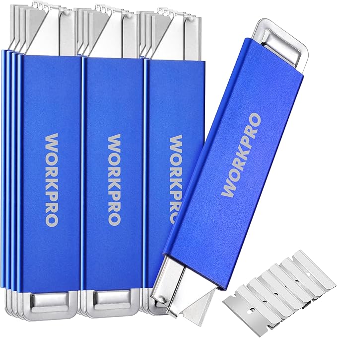 WORKPRO 12-Pack Box Cutter Retractable - Utility Knife with Single Edge Razor Blade - Razor Knife Box Opener Cardboard Cutter with Metal Sheathes- Extra 12-Pack Razor Blades for Replacement - Blue