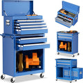 Crownland 8-Drawer Rolling Tool Chest with Wheels, Lockable 2 in 1 Detachable Tool Cabinet wit Drawers and Black Liners, Garage Top Toolbox & Bottom Storage Cart with Side Hooks(Blue)