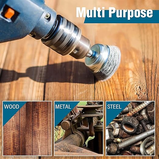 5 Pack Wire Cup Brush for Drill, Wire Brush for Drill 1/4 Inch Hex Shank, 0.012 Inch Coarse Carbon Steel- 3 Inch Wire Brush Drill Attachment