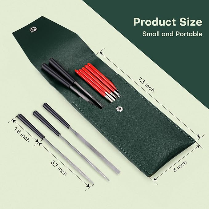 5pcs Mini Diamond Needle Files and 5pcs Mini Steel Needle Files,Packed in Synthetic Leather Case,for high Precision Sanding Work on Wood,Plastic,Metal and Jewelry Carving