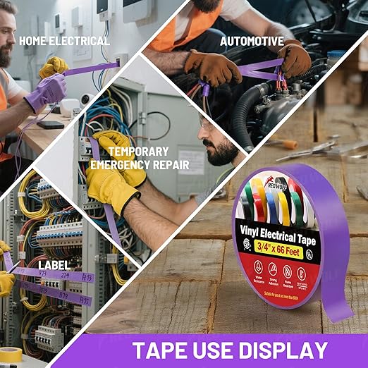 RED WOLF 10 Pack Purple Electrical Tape 3/4 Inch x 66 Ft Industrial Grade UL/CSA Listed 7 Mil Thick Flame Retardant High Temp Waterproof Electrical PVC Tape Electric Super Vinyl Rated 600V