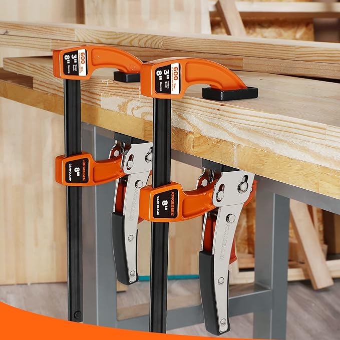 Jorgensen 8-inch Bar Clamp Set, Bar Clamp for Woodworking, Quick Release Gear Clamp with 600 lbs Load Limit - 2 Pack