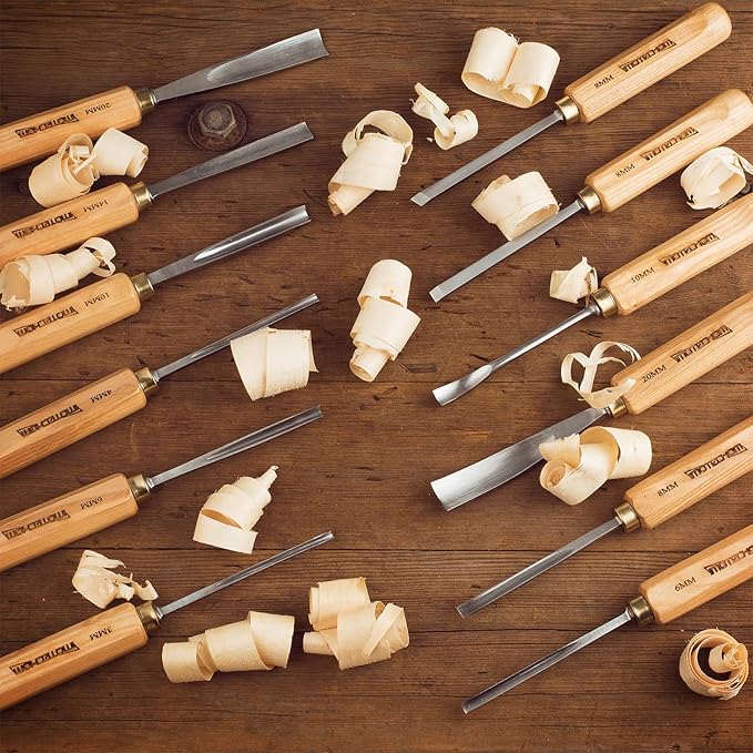 12-Pieces Woodworking Wood Carving Tools Chisel Set with Canvas Bag, Razor Sharp CR-V 60 Steel Blades