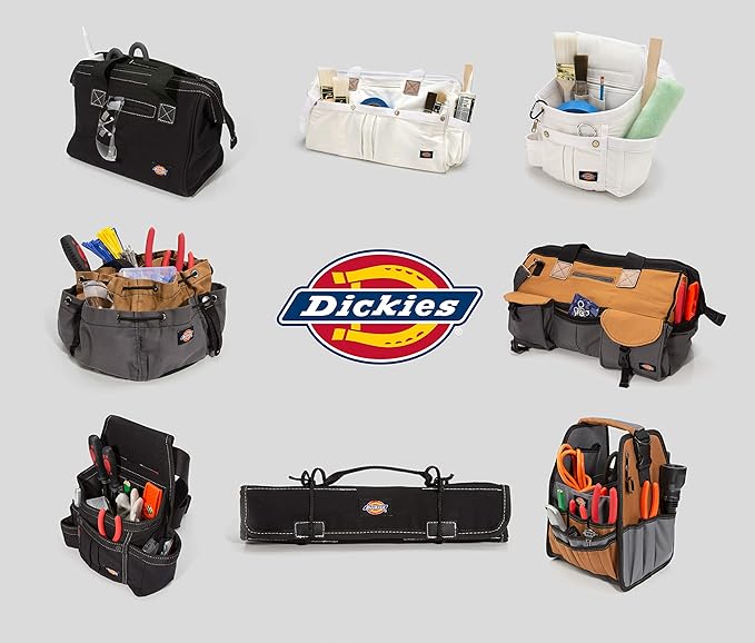 Dickies 8-Pocket Padded Tool Belt/Utility Pouch for Painters, Carpenters, and Builders, Adjustable 3-Inch Belt, Durable Canvas Construction, White