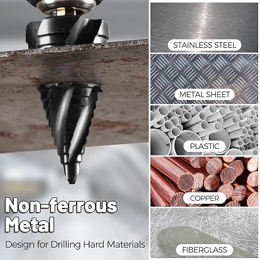 Cobalt M35 Step Drill Bit, TiAlN Coating 4 Spiral Flute Step Bit for Metal, Stainless Steel, Aluminum, Plastic, Large Step Drill 1-1/8"
