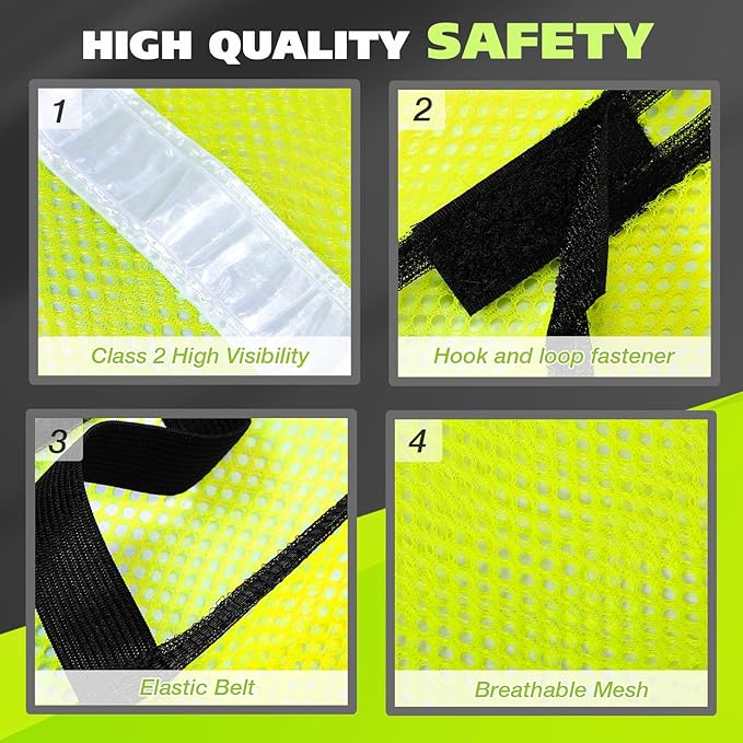 Jecery 60 Packs High Visibility Vest Safety Reflective Hi Visibility Mesh Vest Lightweight Neon Universal Size for Men Work Outdoor (M)