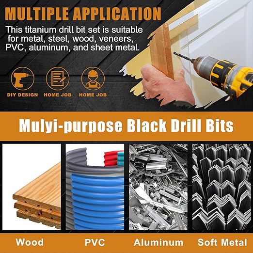 COMOWARE Twist Drill Bit Set- HSS Wood Drill Bit Sets, General Purpose, Black Oxide for Wood Plastic Alloys 10 Pcs