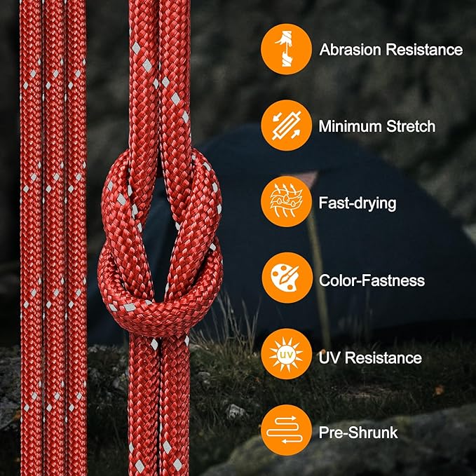 850Ib Reflective Paracord Rope, 50/100/200/500/1000ft 4MM 11 Strand Cords Lanyard Utility Parachute Cord for Survival Tactical Tent Camping Hiking Fishing Clothesline DIY Projects, Red 200FT
