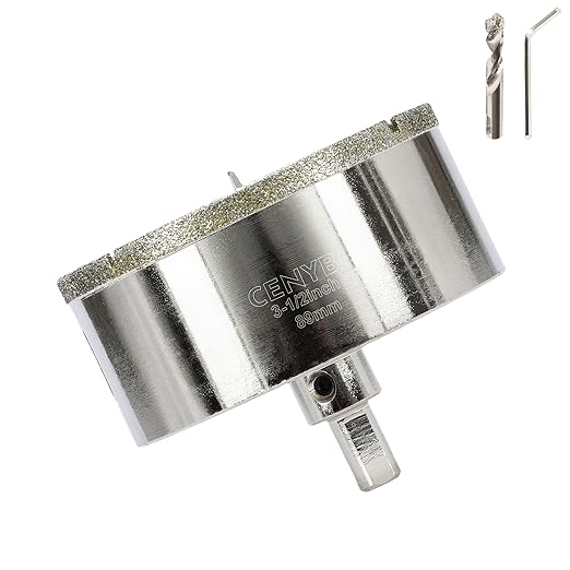 3-1/2inch | 89mm Diamond Hole Saw with Center Drill bit and Diamond-Coated Center Drill bit for Ceramic Glass Marble Fiberglass Granite and Porcelain Tiles by CENYB