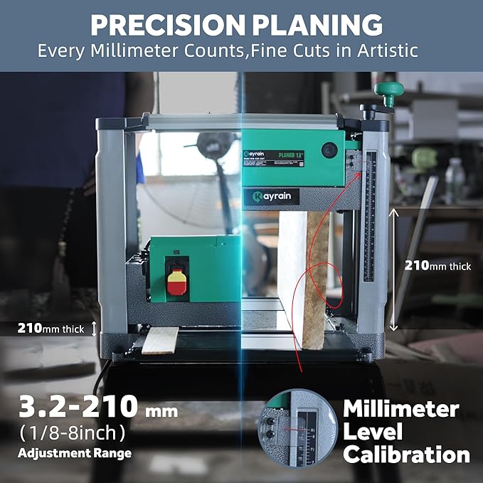 13'' Benchtop Planer 15A 2000W - HSS Double-sided Blade & 85% Dust Collection, 0.008'' Precision, 3-Yr Warranty for Hardwood/Softwood