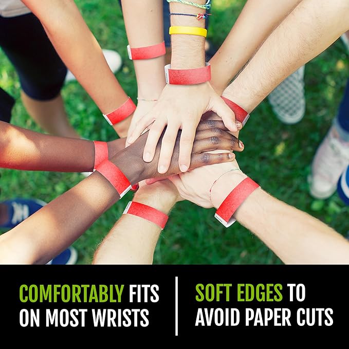 1,000 WristCo Coral Red Tyvek Wristbands for Events - Comfortable Tear Resistant Paper Bracelets ID Wrist Bands for Concerts Festivals Admission Party Identification
