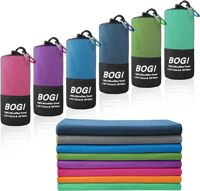 BOGI Microfiber Travel Sports Towel-Quick Dry Towel, Soft Lightweight Microfiber Camping Towel Absorbent Compact Travel Towel for Camping Gym Yoga Swimming Backpacking (XL:72''x32''+16''x16''-Blue)