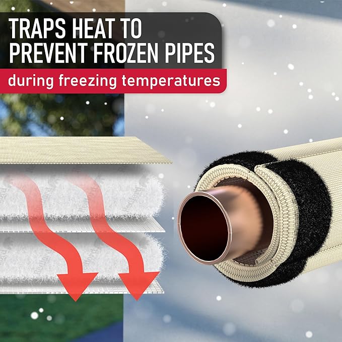 Redford Supply Co. Cold Snap (5°F) Outdoor Pipe Insulation Foam Tube, 12"W x 16"H, Outside PVC Wrap, Pipes Covers for Inside, Water Pipe Insulation Foam Tube, Insulating Outdoor Pipes (Beige)