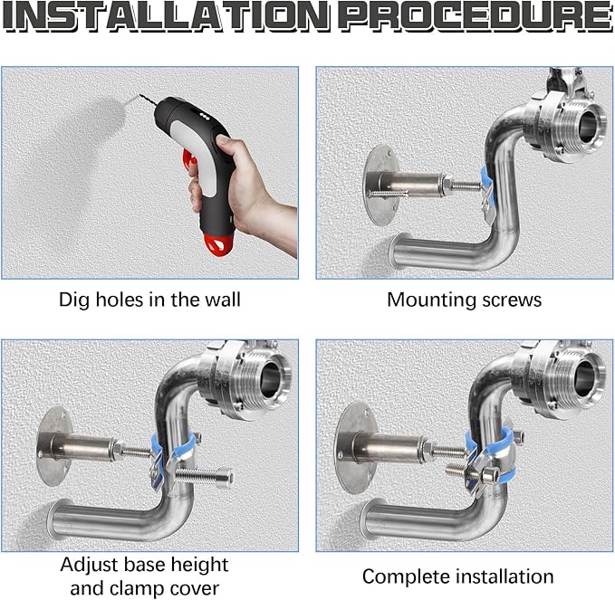 8 Pcs 304 Stainless Steel Wall Mount Ceiling Mount Pipe Supports Bracket, Suitable for OD 3/4"(25-28mm), Adjustable Height 50-100mm, Adjustable Pipe Strap Clamp with Screws and Screwdriver