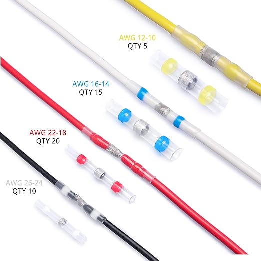 Wirefy 50 PCS Solder Seal Wire Connectors Kit - Heat Shrink Solder Butt Connectors - Resistant Solder Sleeves - Self Soldering Wire Connectors - Set 26-10 AWG
