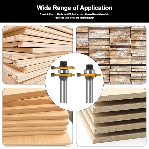 3 Edge T Joint Router Bit, Lock Miter Woodworking Bit for Cabinet, Rabbeting & Tongue & Groove (Router Bit-1/2 Inch -3 Edged T-Shaped)