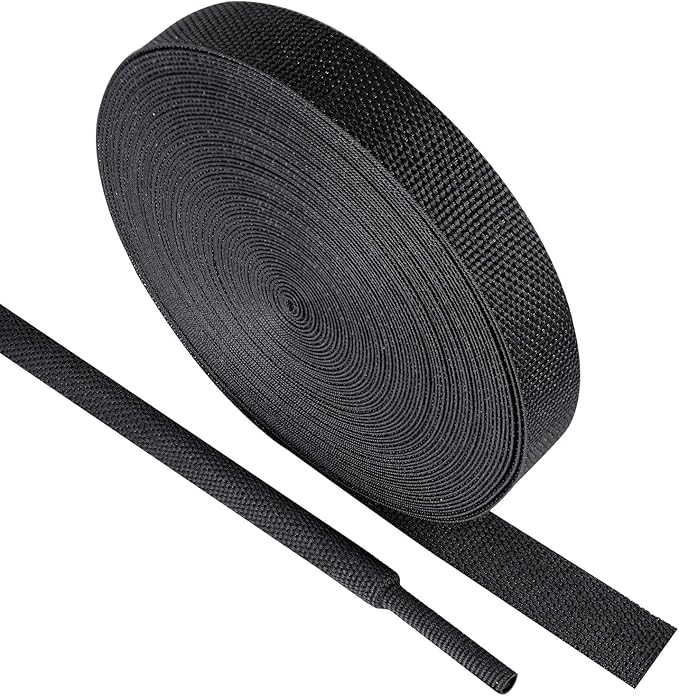Black 2:1 Ratio Automotive Heat Shrink Braided Sleeving,Wear-Resistant Flat Woven Shrinkable Sleeve Fabric Car Cable Wires Hoses Protection (3/8"-35ft)