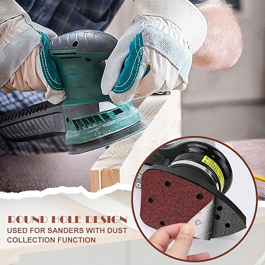 50pcs Mouse Sander Sandpaper Assortment Kit, 5 Hole Detail Sander Sandpaper Palm Sander Paper Mouse Sanding Pads Hook and Loop Sanding Sheets - 40/80/120/180/240 Grit
