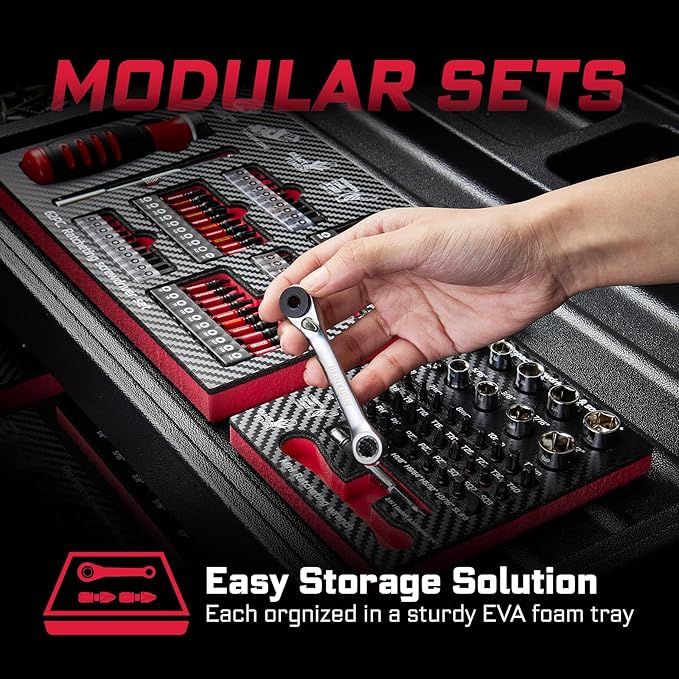 42Pieces Impact Screwdriver Bit & Socket Set with Mini Ratcheting Wrench, 30Pcs Impact S2 Screwdriver Bits Set, 5Pcs SAE & Metric Sockets and 2-In-1 Bit Extension Holder Repair Tools