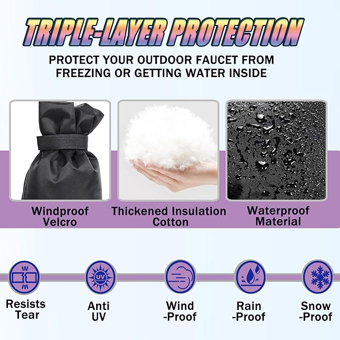 Outdoor Faucet Cover for Winter - Pro 7.1"W x 9.8"H - 4 PACK Outdoor Water Faucet Cover Socks for Winter Freeze Protection Pipe Insulation Reusable Waterproof Insulated Spigot backflow Cover - Black
