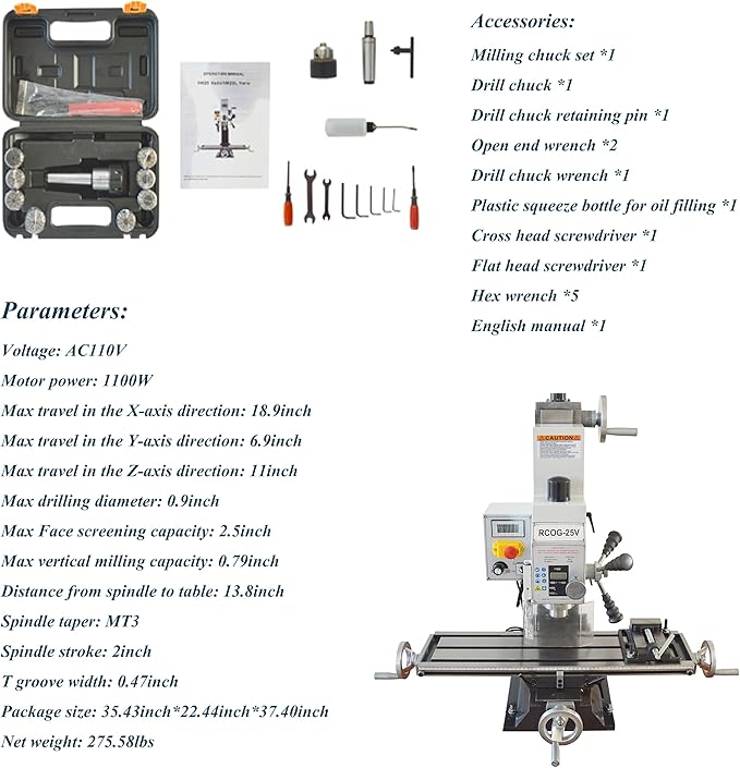 Mini Drilling and Milling Lathe Machine Benchtop for Metal Wood Working with Metric Scale Adjustable Speed MT3 Spindle Taper Emergency Stop Switch 1100W