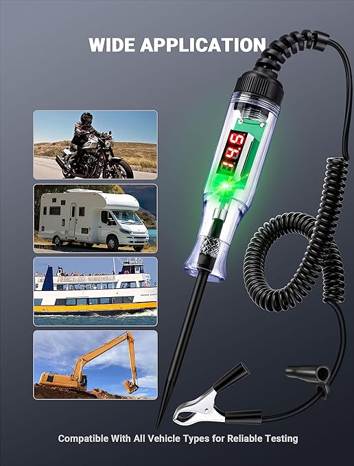 Automotive Test Light with 3-48V LED Digital Display, Circuit Tester Automotive with Voltmeter and Dual Color Polarity Indicator Light, Electrical Voltage Test Pen with Sharp Stainless Probe