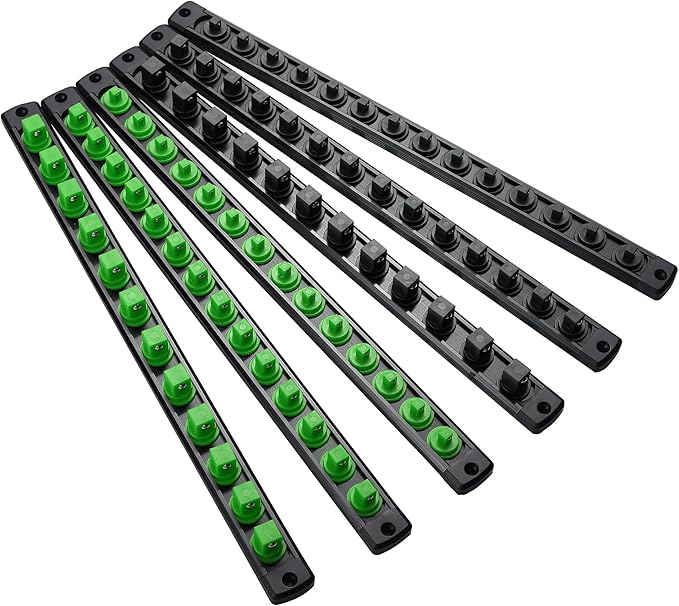 ALOANES Magnetic Socket Organizer Set, 6-Piece Heavy Duty Aluminum Socket Holder Socket Rail Organizer for Tool Box, 360° Swivel Clips Socket Rack 1/4, 3/8, 1/2-Inch x 80 Clips (Black)