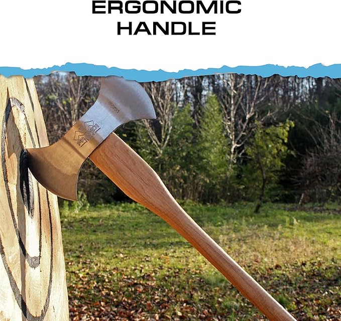 Prandi Axes C45 Forged Carbon Steel Throwing Axe - Hickory Handle - Double Bit Axe for Competitions and Recreation - S/N 3T.054.12.CH - 24" L x 10.67" W, 1200g Polished Head, No Sheath