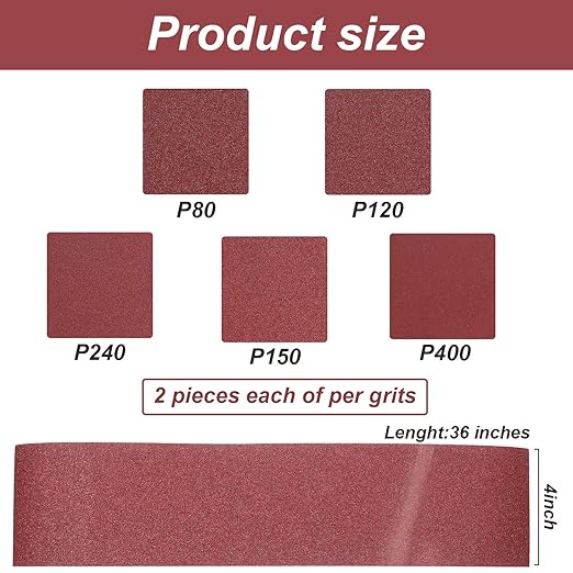 Blulu 22 Pieces Sanding Belts and Sanding Discs Set Includes 4 x 36 Inch Belts (80/120/150/240/400 Grits) and 6 Inch Self Adhesive No Hole Alumina Disc for Bench Combination Sander Woodworking