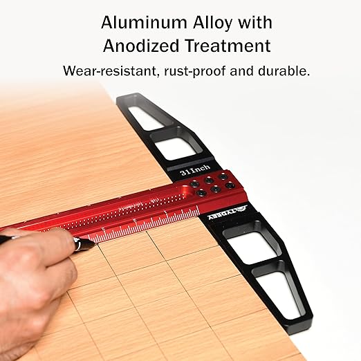 TYDEEY 12, 24, 31, 39 in Precision Ruler Square T-Shaped Woodworking Scriber Measuring Tool, Aluminum Alloy Architect Ruler for Carpenter Work, T Type Wood Layout and Measuring Tools (31 inch)