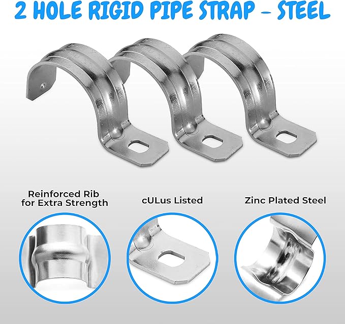 OhLectric 1 Hole 1/2 Inch Pipe Strap - Reinforced Rib for Extra Strength - Zinc-Plated Steel Pipe Strap Clamp for Rigid & IMC Conduit - Snap-On Installation - Pack of 100; OL-43046