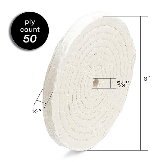 ENKAY - 8" Spiral Sewn Buffing Wheels (2 Pack) for Polishing Metal and More, for Use with Polishing Compounds, Buffing Machines & Bench Grinders (50 Ply Each)