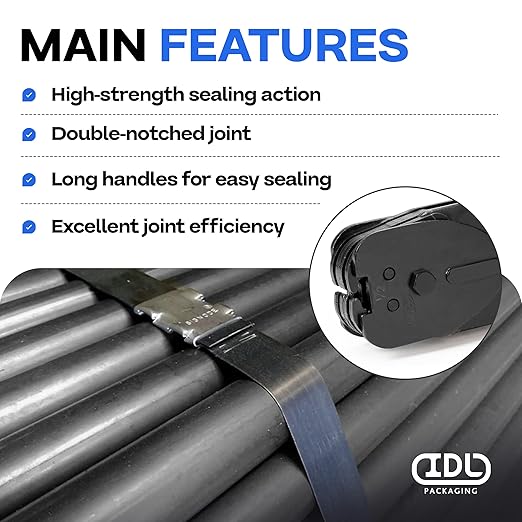 IDL Packaging C-3105 Double-Notched Front-Action Sealer/Crimper for 5/8" Steel Strapping - Hard and Durable Steel Construction - Professional Gear with High-Strength Sealing Action