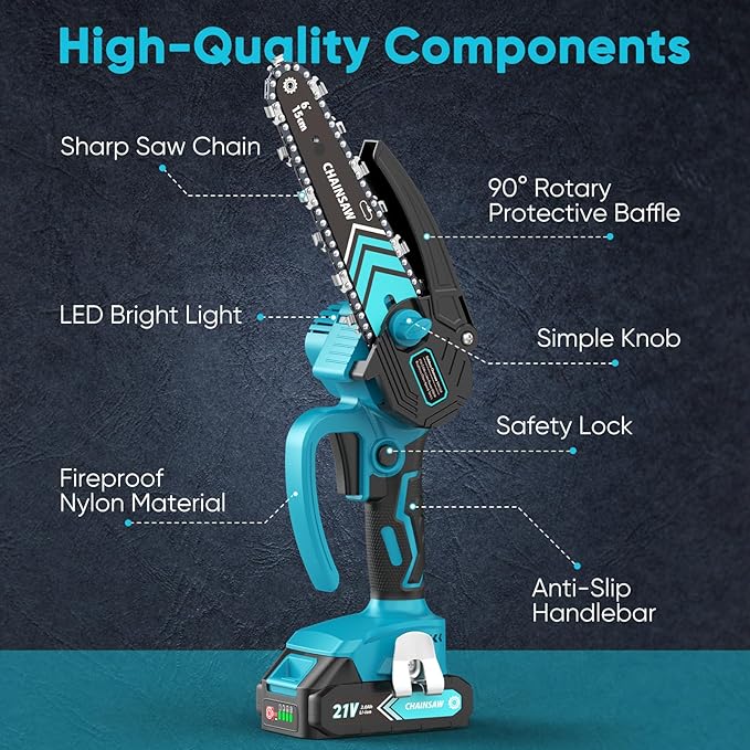 6 Inch Mini Chainsaw Cordless, Portable Electric Chain Saw, for Wood Cutting, Tree Trimming, Courtyard, Household, and Garden, Father's Day Gift for Men Dad Husband