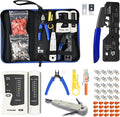 VCELINK RJ45 Crimp Tool Kit for Cat6/Cat7, All-In-One Network Crimper with RJ45 Cat6a/Cat7 Pass-Thru Connectors, Network Cable Tester, Wire Stripper, rj45/rj12/rj11 DIY Repair Set