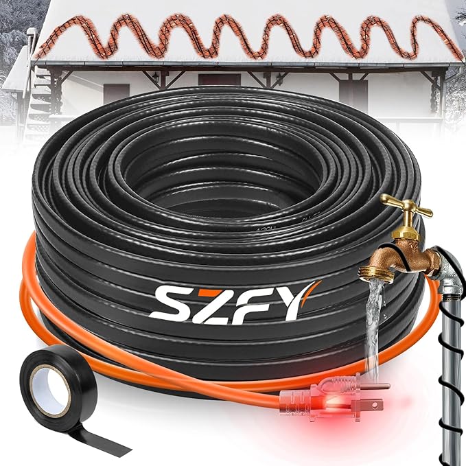 15FT Heat Tape for Water Pipes, -40°F Deicing Cable,Pipe Heating Cables for Roof,Gutter，Farm，Freeze Protetion Heat Trace Cable, Heated Water Hose,Plumbing Fixtures,120V 5W/FT