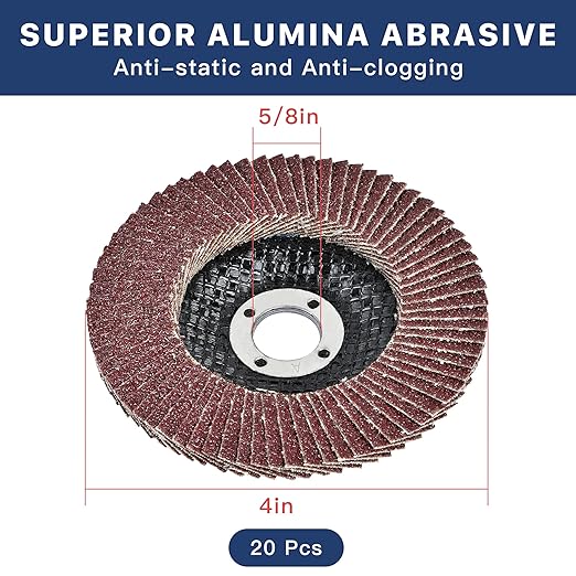 4 Inch Flap Discs, Akamino 20 PCS 40 60 80 120 Grit Assorted Sanding Pad for Angle Grinder, Compatible with Dewalt Makita