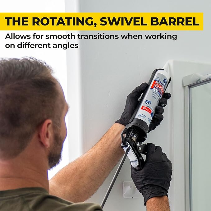 AWF PRO Heavy Duty Caulk Gun, 18:1 Thrust Ratio, Steel Frame Construction, Rotating Barrel, Ladder Hook, Puncture Tool & Dripless Pressure Release Tab (Pack of 6, 29 oz Caulking Gun)