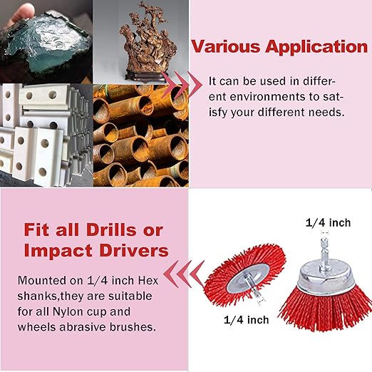 Rocaris 10 Pack Nylon Filament Abrasive Wire Brush Wheel & Cup Brush Set with 1/4 Inch Hex Shank, for Removal of Rust/Corrosion/Paint