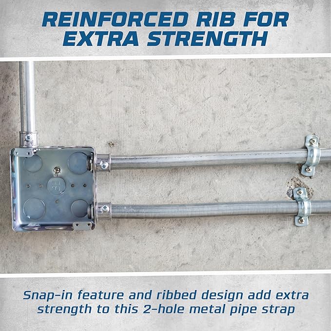 OHLECTRIC Heavy Duty Pipe Strap (20 Pack - 1½ Inch) Zinc Plated Conduit Clamps, 2 Hole Steel Rigid Pipe Strap U Bracket, Zinc Coated Tension Tube Clip, Metal Pipe Clamp for Rigid Conduits